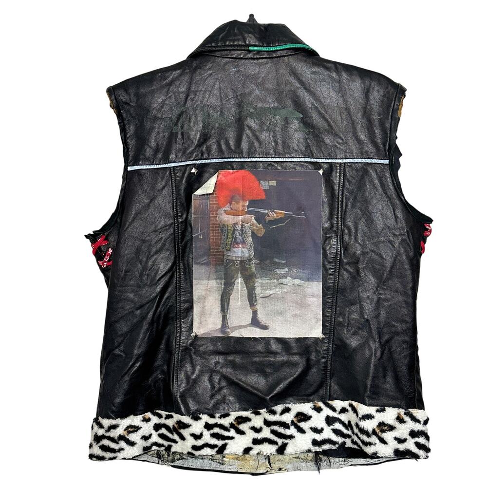 Vintage Punk DYI Leather Vest Large Black Misfits Casualities G.B.H Distressed